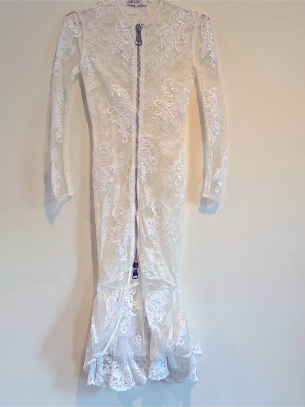 House of CB Kamali Lace Zip Front Maxi Dress XS White Sheer Corset Gown - Picture 13 of 16